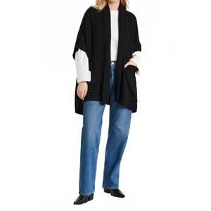 NEW WHITE + WARREN cashmere blend open poncho in black
